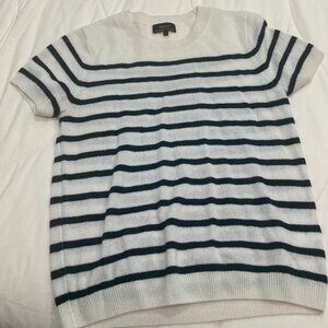 Quince Mongolian Cashmere Tee, Small, Black/White Stripe